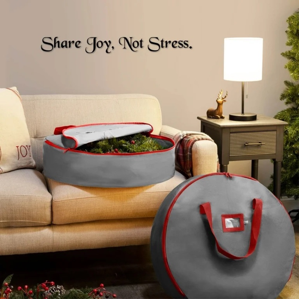 Christmas Wreath Storage Bag 36" (2 Pack) - Breathable Non-Woven Fabric Storage - Picture 4 of 9